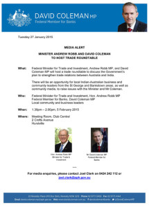 2015-01-30 Minister Robb and David Coleman to host India-Australia Trade Roundtable (1)