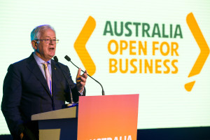 12 January 2015, New Delhi, India : Guests listen to Andrew Robb, Australian Federal Minister for Trade and Investment at the Australian Business in India Week Gala opening night at the Australian High Commission with 450 delegates from Australian busine